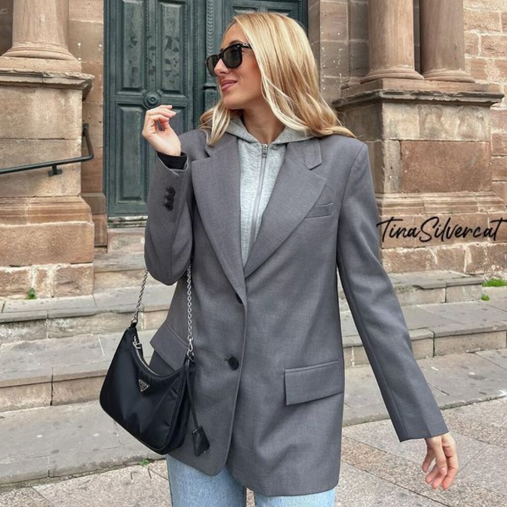 BLOGGER'S FAVE! Zara Hooded Blazer Gray NWT - Picture 5 of 14